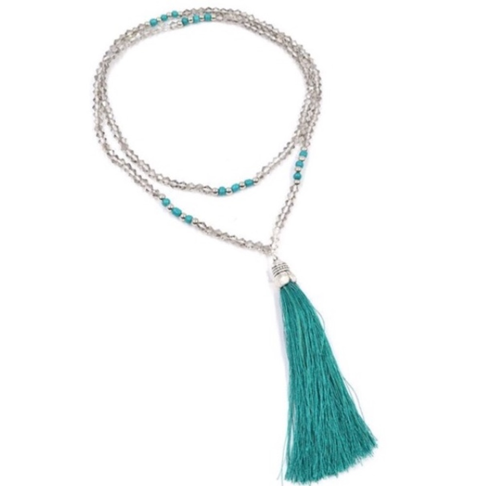 🆕Turquoise bohemian style crystal tassel necklace
